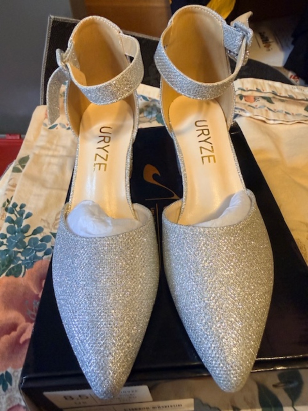 Silver ankle wrap chunky heels